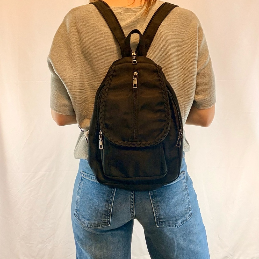 NWOT Small Black Vinyl Multi-Pocket Backpack